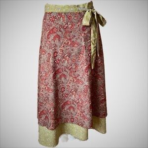 VINTAGE Lime/Maroon Paisley Wrap Midi Skirt OS